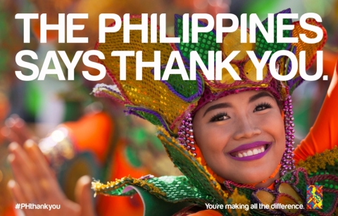在2月8日举行的感恩表演中，菲律宾将在全球发起“道谢”活动，以感谢全世界在三个月前毁灭性台风海燕过后所给予的大量援助。菲律宾使用了类似上图引人注目的图片和社交媒体，鼓励每个人使用#PHthankyou标签来继续转达其支持和感激之情。（照片：美国商业资讯）