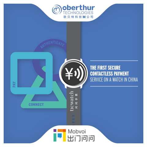 歐貝特科技與出門問問和中國銀聯攜手在大陸率先推出應用於Ticwatch的安全非接觸式支付服務（照片：美國商業資訊）