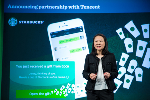 Belinda Wong, ceo, Starbucks China announces strategic partnership with Tencent to create a new social gifting experience and an additional mobile payment option in China. (Photo: Business Wire)