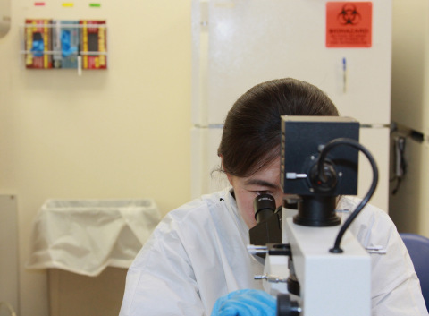 Ann Liu, PhD, a research scientist in Abpro’s facility in Woburn (Photo: Business Wire)