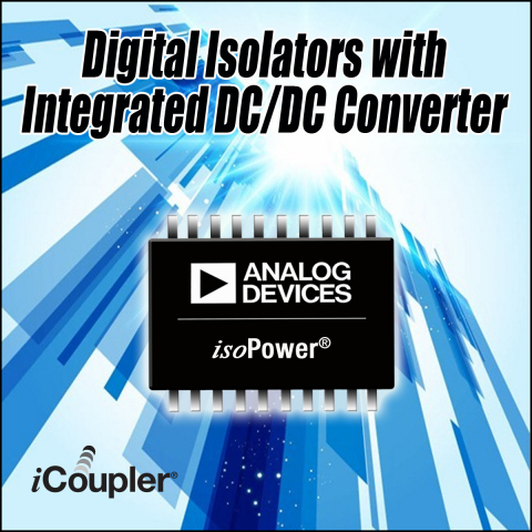 Industry's smallest DC-to-DC converters incorporate ADI's isoPower(R) power isolation technology, shrinking board space by 75 percent compared to competing solutions. (Graphic: Business Wire)